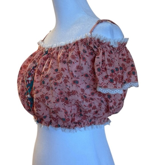 Poupette St Barth XXL Boho Floral Peasant Top Off Shoulder Blouse Pink - Picture 4 of 7